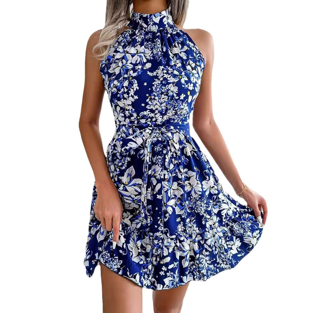 Damen Blumendesign Halterkleid mit verspieltem Rock Drune