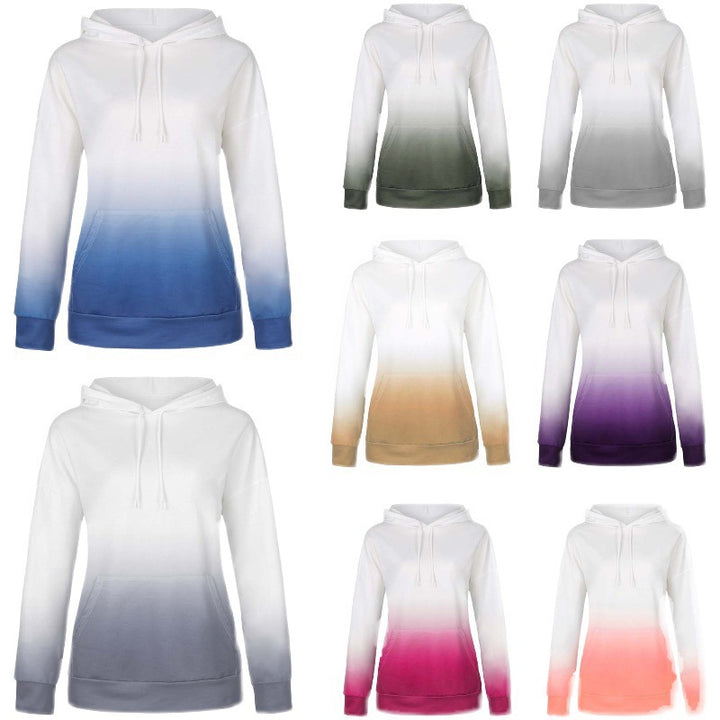 Damen Kapuzenpullover mit modernen Farbverlauf und praktischen Kängurutaschen Drune
