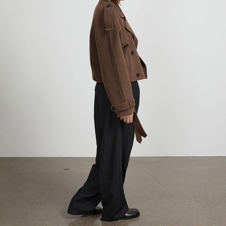 Damen Kurze Wolljacke im Trench-Stil mit stylischen Details Drune
