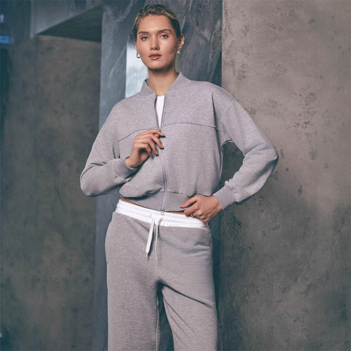 Damen lässiges Freizeit-Set mit weiten Hosen und modernem Kragen Drune