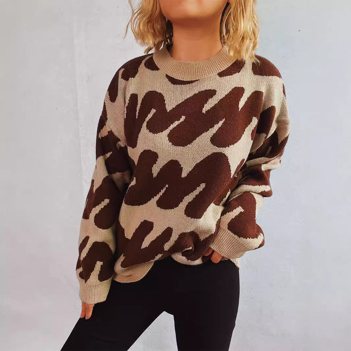 Damen lässiger Pullover mit modernem Farbblockdesign und voluminösen Ärmeln Drune
