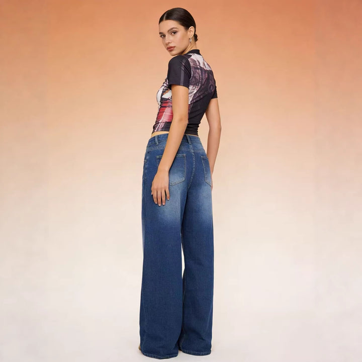 Damen Weit geschnittene High-Waist Jeans mit raffinierter Taillierung Drune