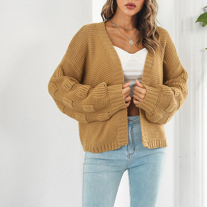 Damen Grobstrick Cardigan mit breiten Ärmeln und V-Ausschnitt Drune