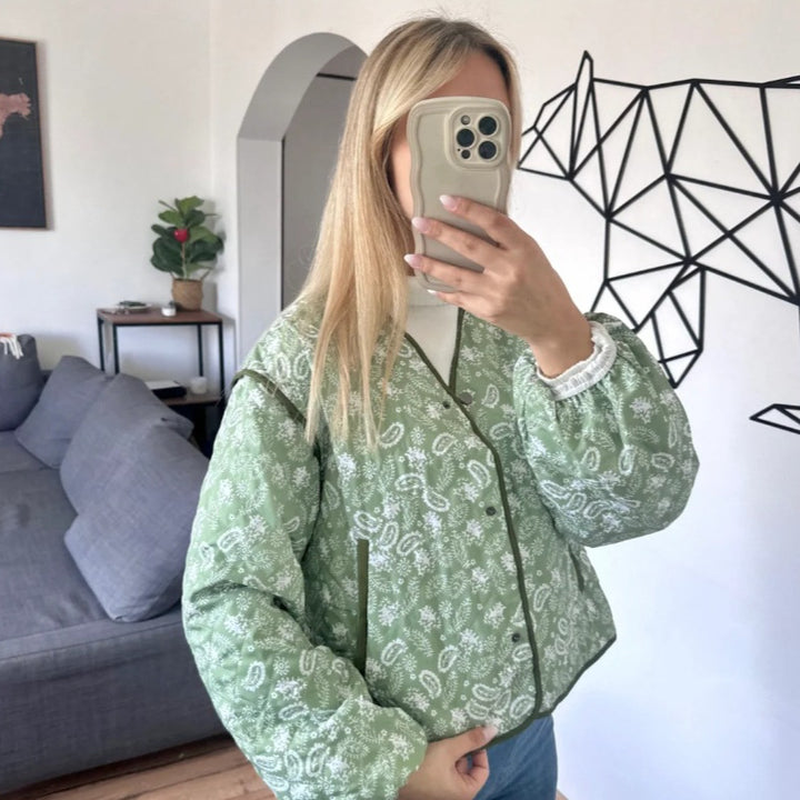 Damen gesteppte Jacke mit floralem Design und praktischen Taschen Drune