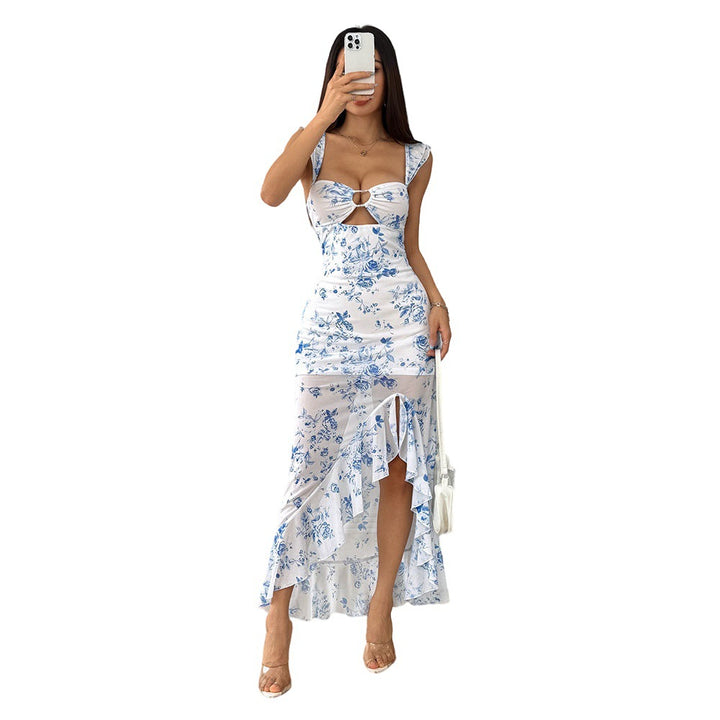 Damen figurbetontes Maxikleid mit floralem Design und seitlichem Schlitz Drune