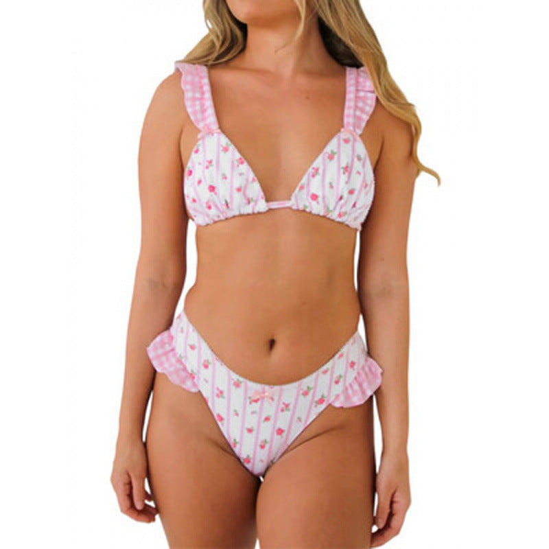 Damen Triangel-Bikini mit floralem Design und Rüschendetails Drune