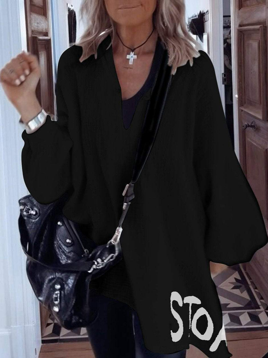 Damen Oversize-Shirt mit tiefem V-Ausschnitt und voluminösen Ärmeln Drune