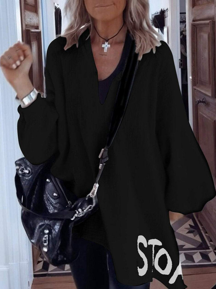 Damen Oversize-Shirt mit tiefem V-Ausschnitt und voluminösen Ärmeln Drune
