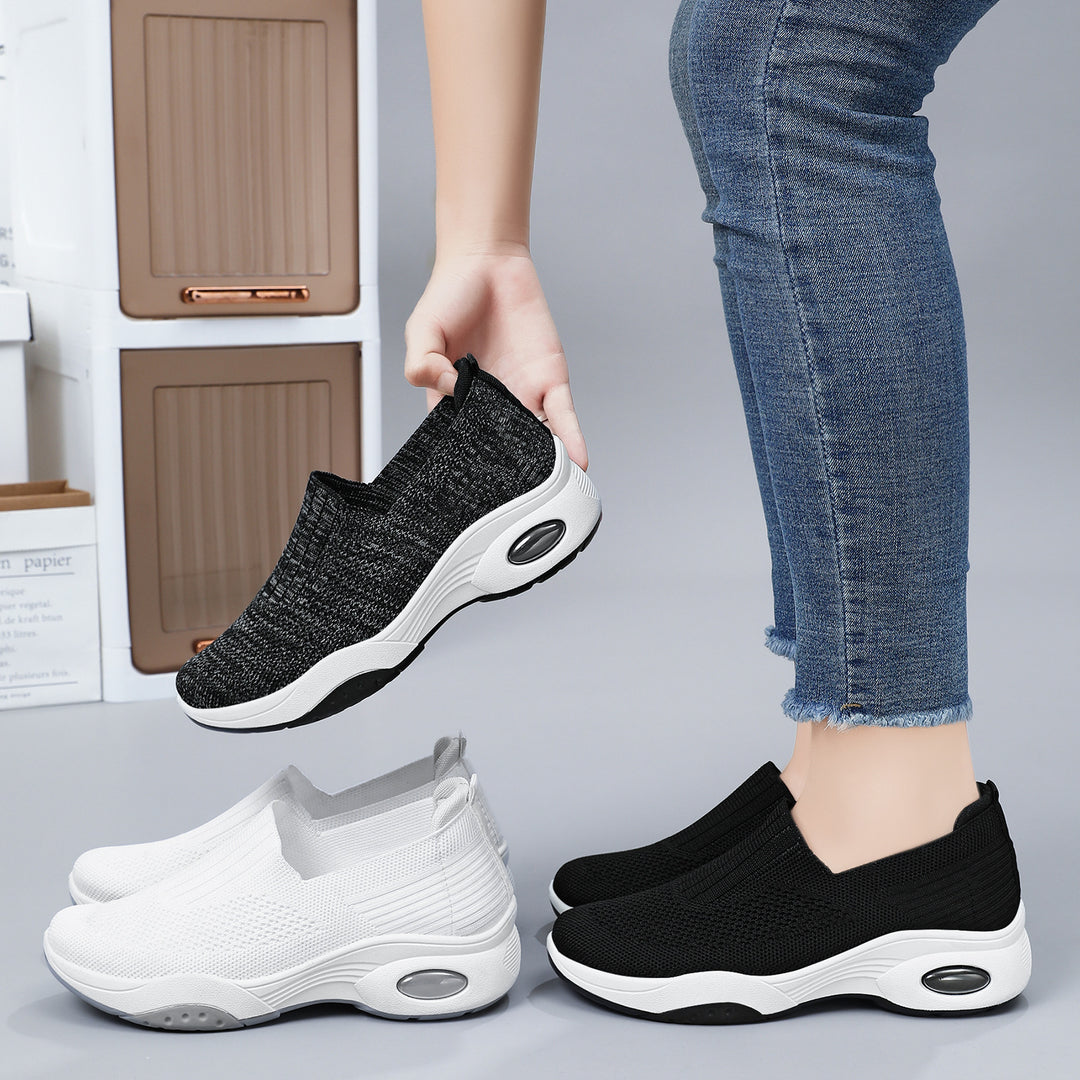 Damen nan nahtloser Strick-Slipper mit erhöhtem Plateau-Luftdämpfer und ergonomischer Fersenstütze Drune