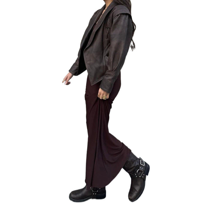 Damen Biker-Lederjacke mit elastischem Bund Drune