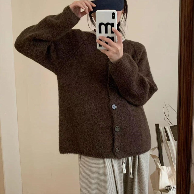 Damen kuscheliger Strickcardigan mit Knopfleiste und weitem Schnitt Drune