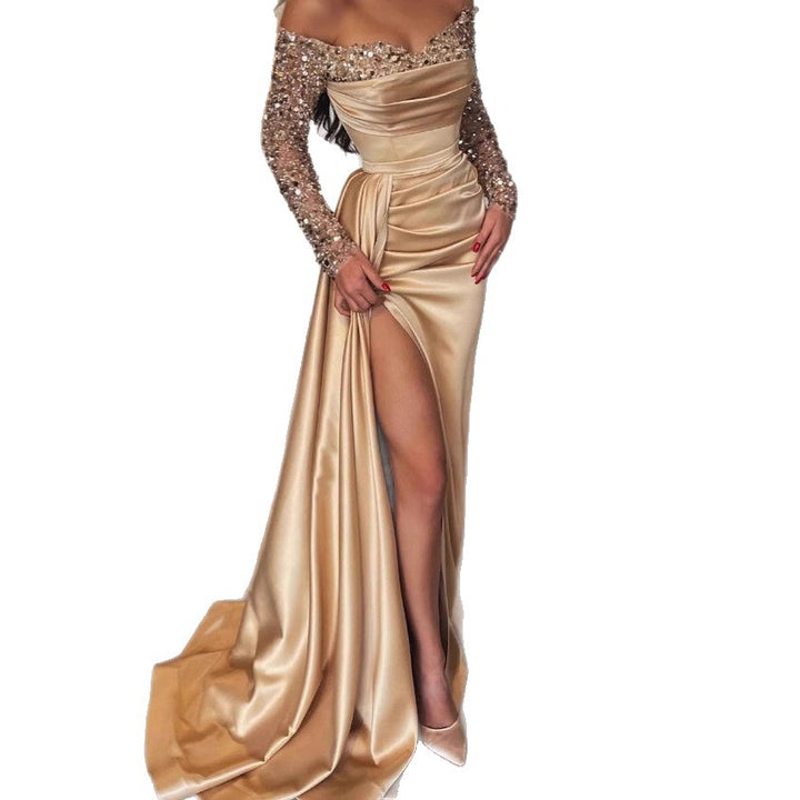 Damen Elegantes Abendkleid mit schimmerndem Stoff und funkelnden Ärmeln Drune