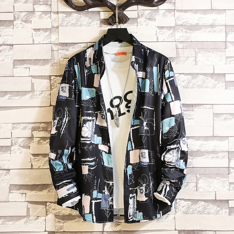 Herren nan langärmliges Hemd mit offenem Reverskragen, kontrastivem Blumenprint und lässiger Regular-Fit Silhouette Drune