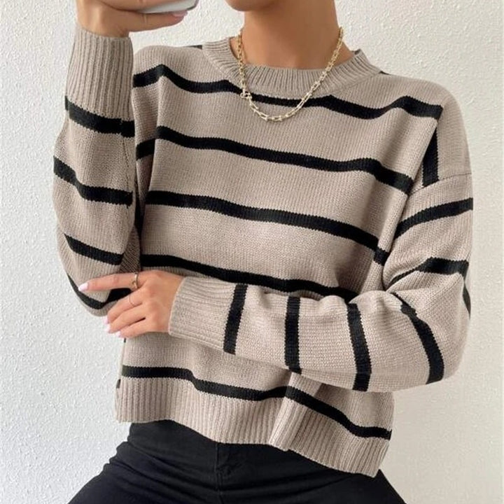 Damen lässiger Strickpullover mit spannenden Streifenmustern Drune