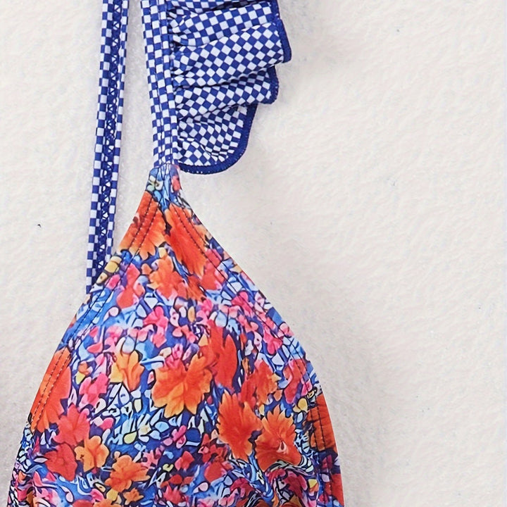 Damen Triangel-Bikini mit verspielten Rüschendetails und floralem Muster Drune