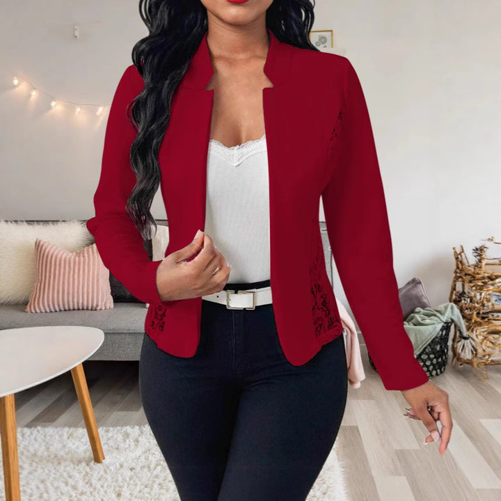 Damen Elegante Blazerjacke mit feinen Häkelverzierungen Drune