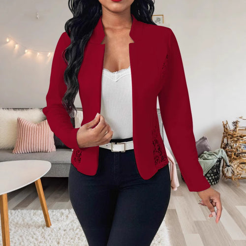 Damen Elegante Blazerjacke mit feinen Häkelverzierungen Drune