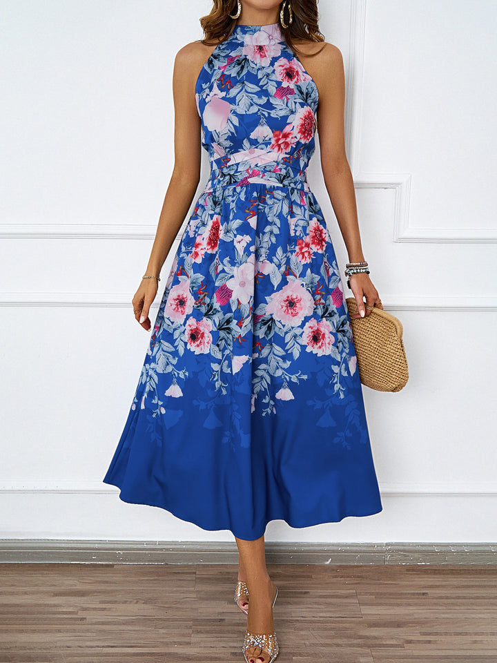 Damen Midi-Kleid mit Blumenmuster und asymmetrischem Saum Drune
