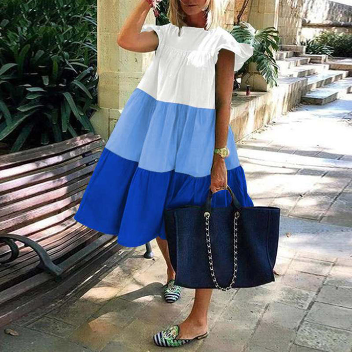 Damen Sommerkleid mit voluminösem Rock und Rüschenärmeln Drune