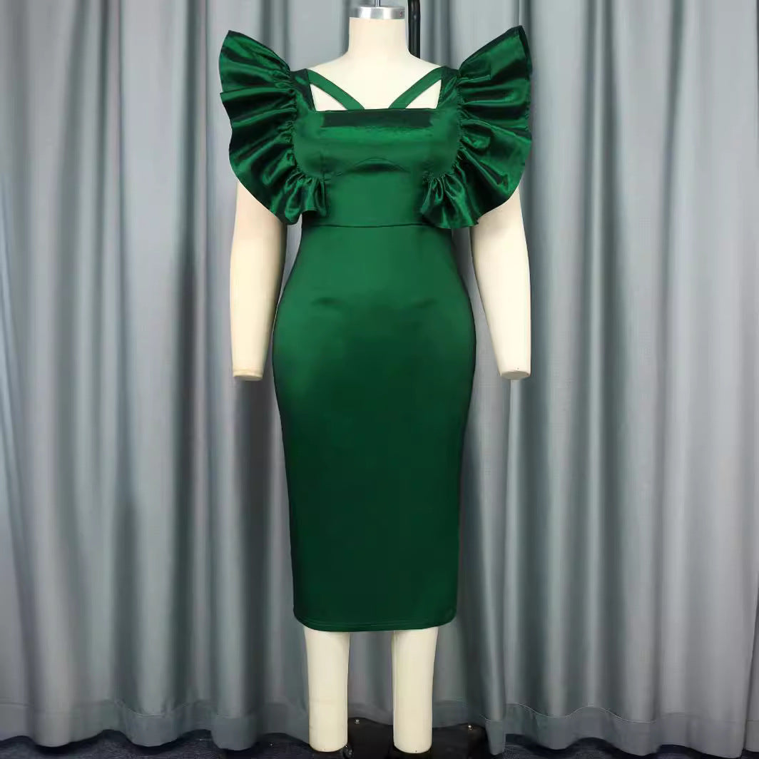 Damen Elegantes Midikleid mit voluminösen Puffärmeln Drune