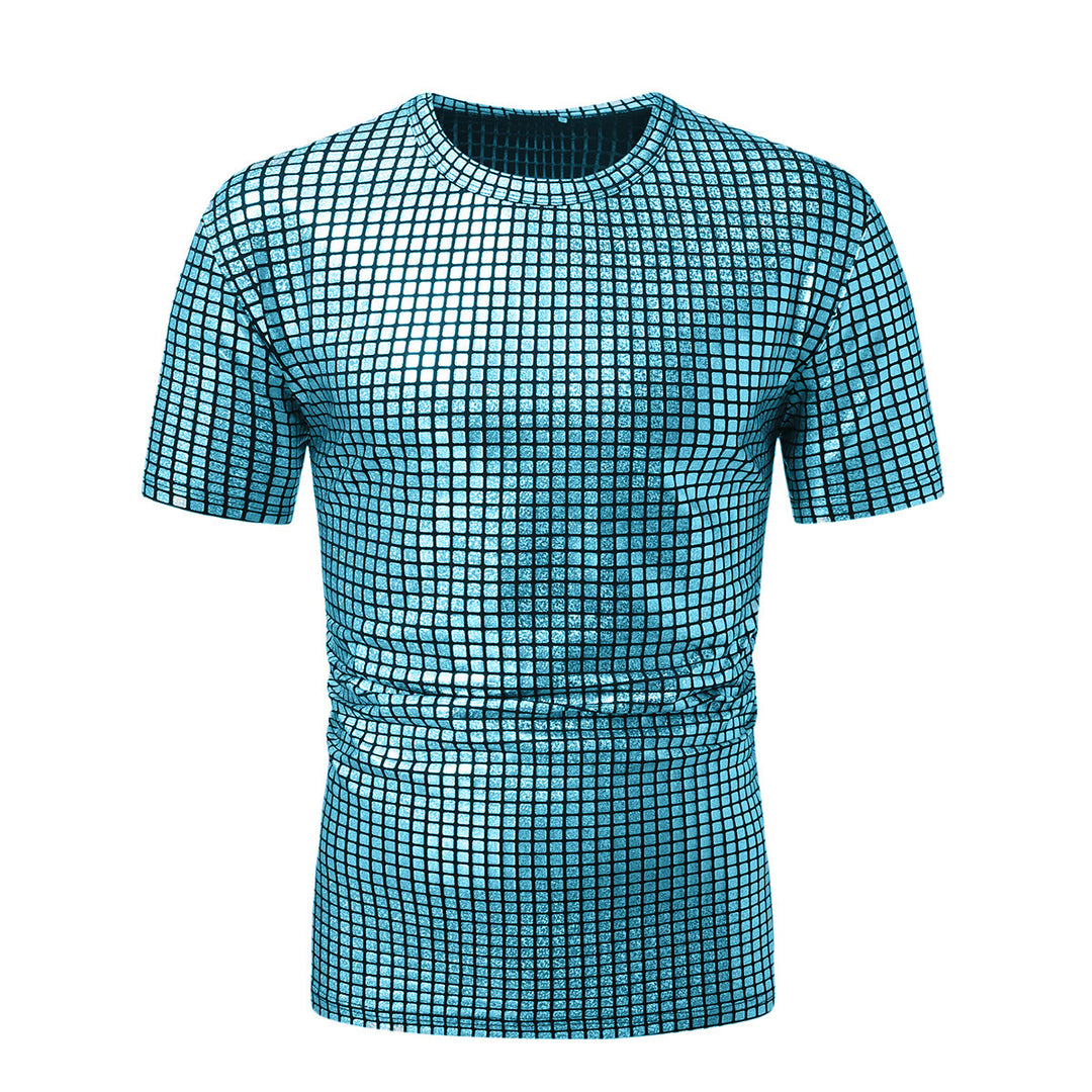 Herren modisches Kurzarm T-Shirt im schimmernden Quadratdesign Drune