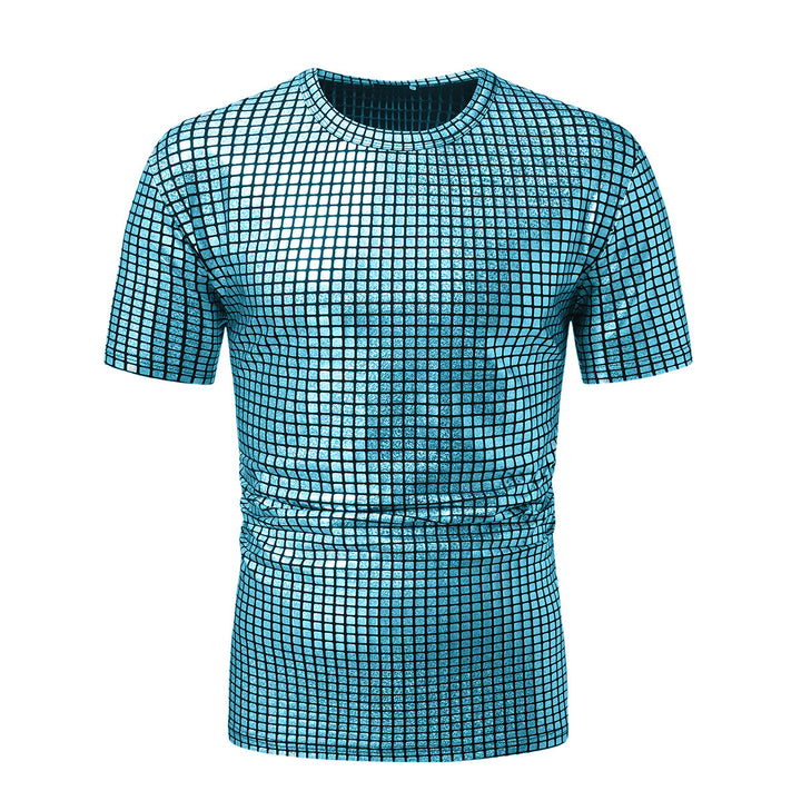 Herren modisches Kurzarm T-Shirt im schimmernden Quadratdesign Drune