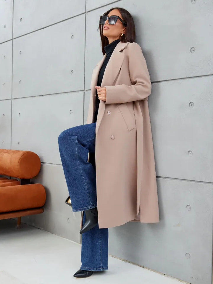 Damen Eleganter Wollmantel im doppelreihigen Design Drune
