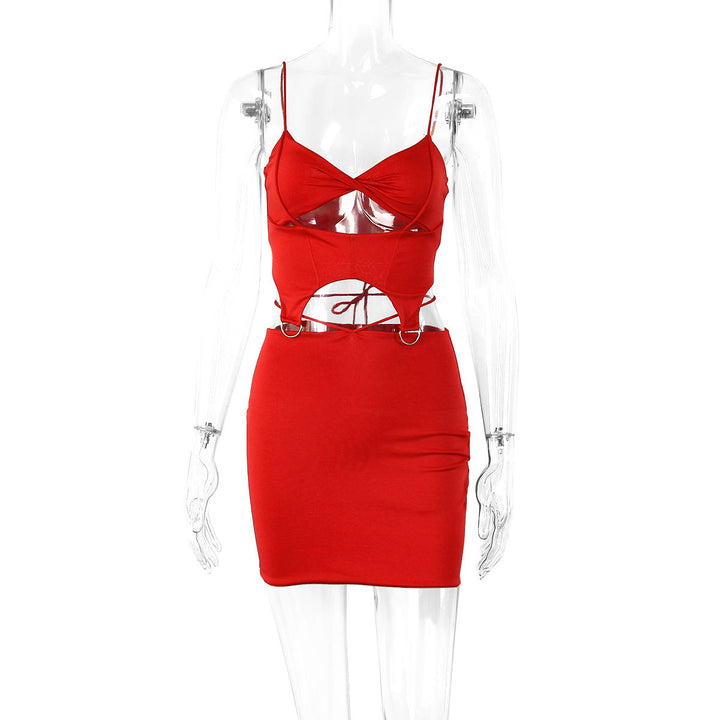 Damen Figurbetontes Cut-Out Kleid mit zarten Trägern und Ringdetails Drune