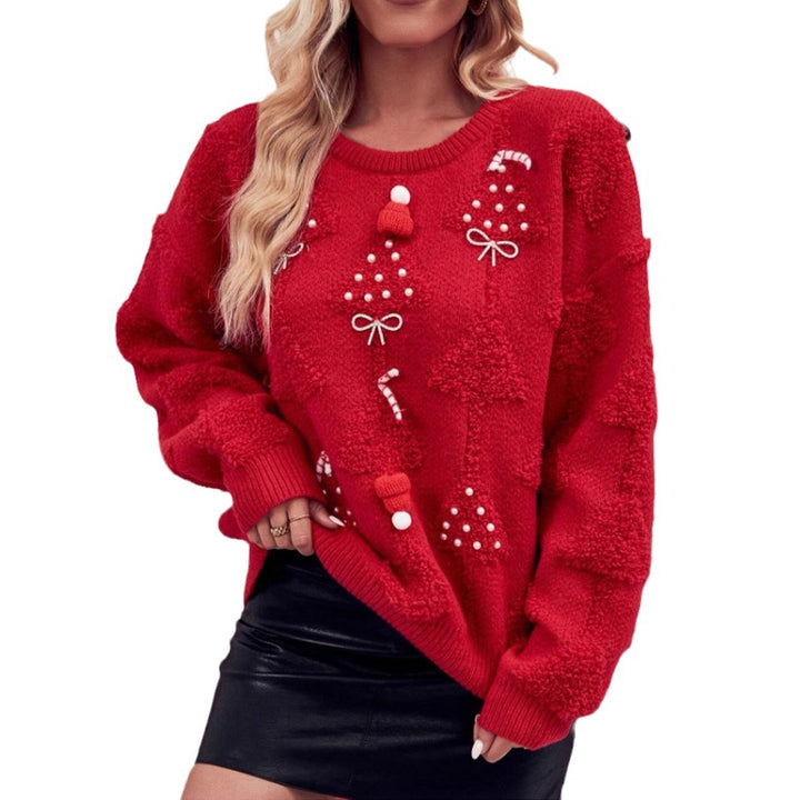 Damen Kuscheliger Weihnachtspullover mit 3D-Details und festlicher Stickerei Drune