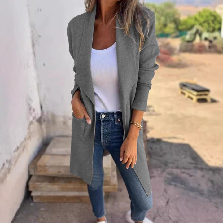 Damen lässiger Oversized-Mantel mit Eingrifftaschen und offenem Kragen Drune