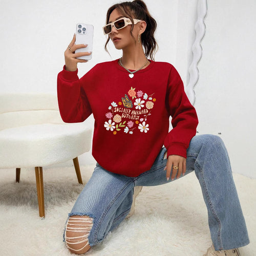 Damen Sweatshirt mit kreativem Floraldesign und inspirierendem Aufdruck Drune