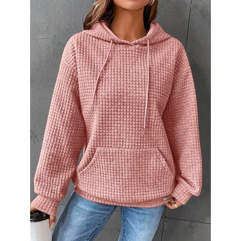 Damen Kuscheliger Waffelpullover mit Kapuze und Kängurutasche Drune