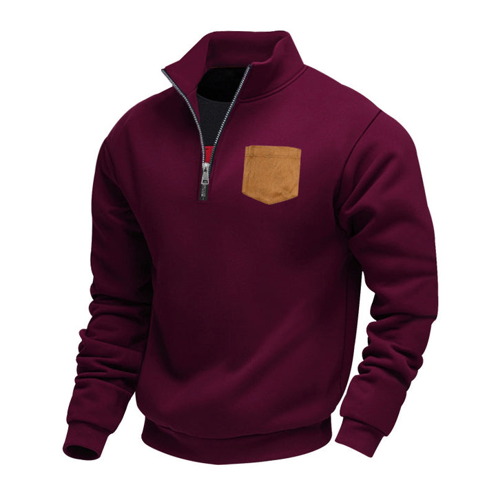 Herren eleganter Sweatpullover mit halbem Reißverschluss und praktischer Brusttasche Drune