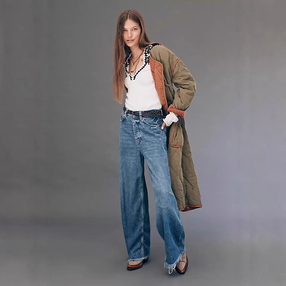 Damenweite High-Waist-Jeans Drune