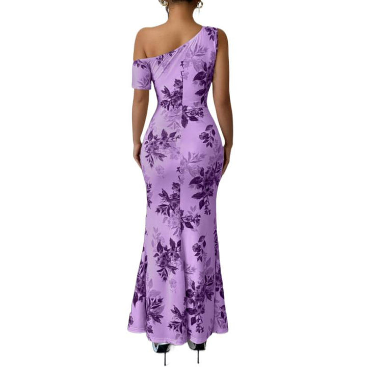 Damen Maxikleid mit asymmetrischem Ausschnitt und floralen Mustern Drune
