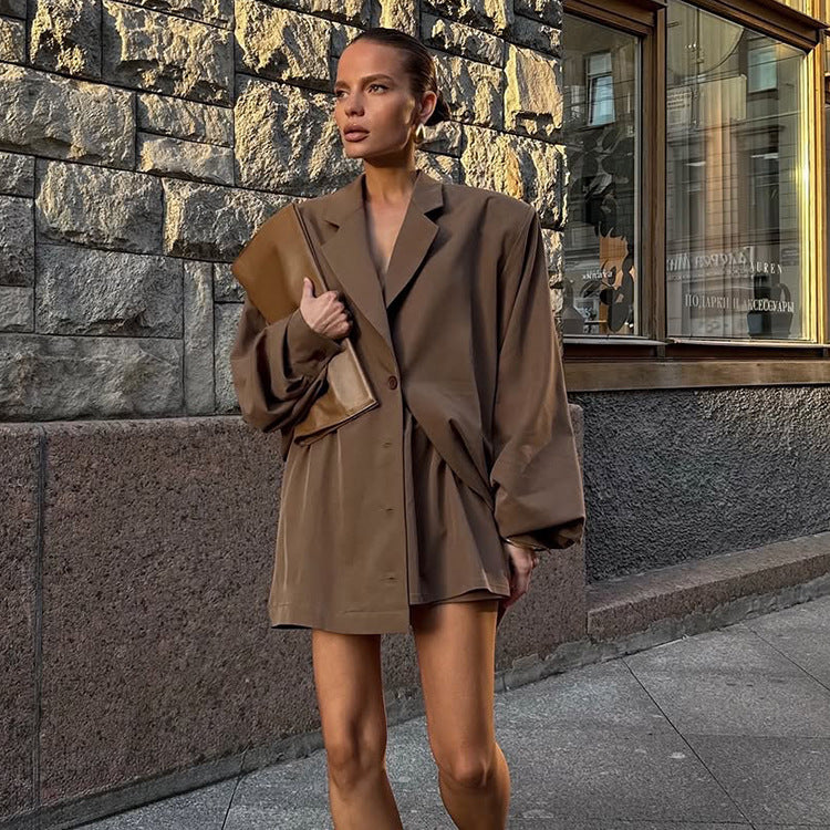 Damen Oversized Blazerjacke mit asymmetrischem Schnitt und eleganten Details Drune
