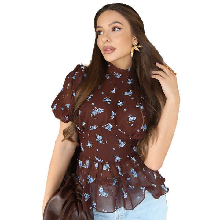 Damen Bluse mit floralem Design und Volantabschluss Drune