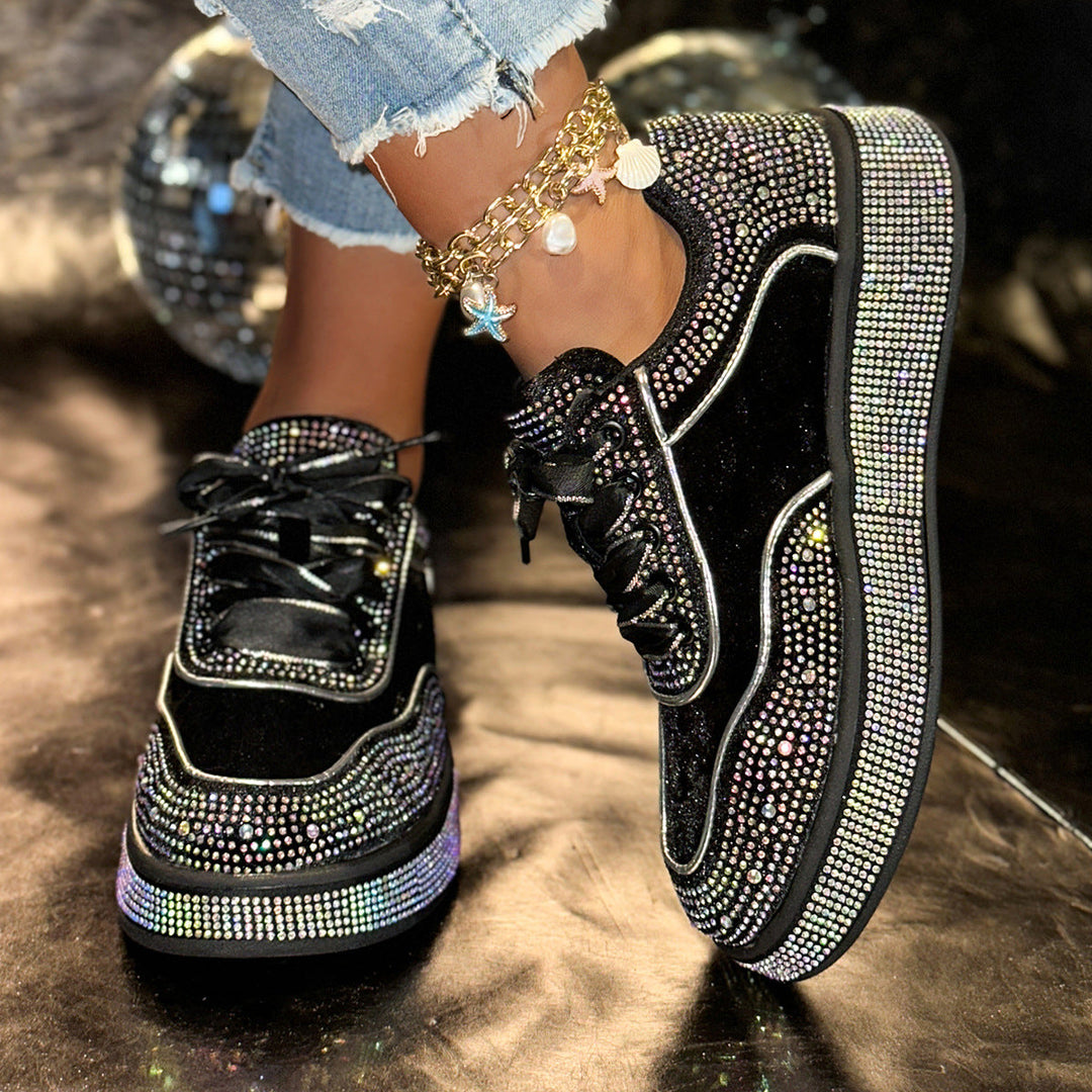Damen Glamouröse Sneaker mit funkelnden Strass-Applikationen und bequemer Sohle Drune