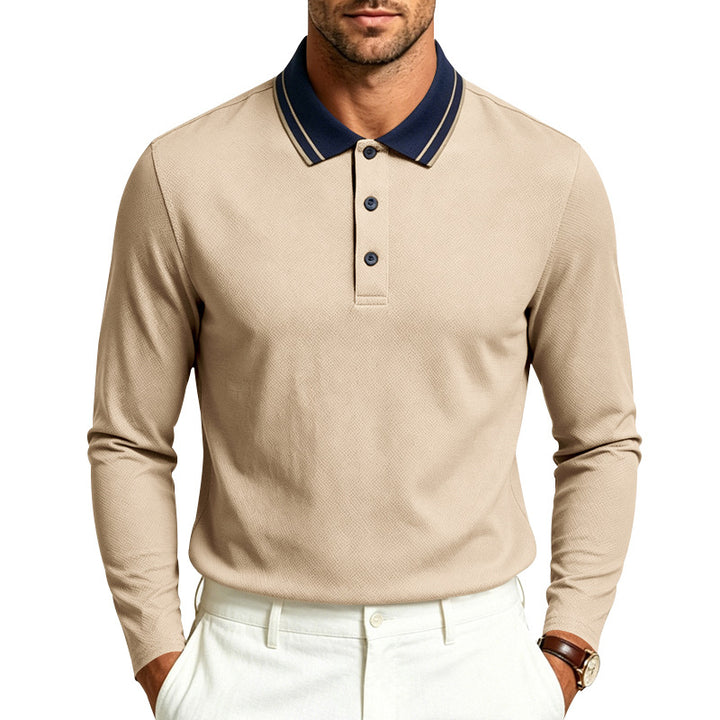 Herren nan langärmeliges Piqué-Poloshirt mit kontrastkragen und dreifach geknöpfter Leiste Drune