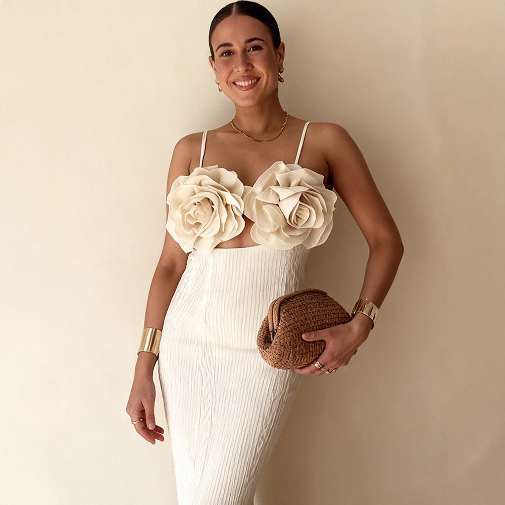 Damen Crop-Top mit floralen 3D-Blütenapplikationen und elegantem Schnitt Drune
