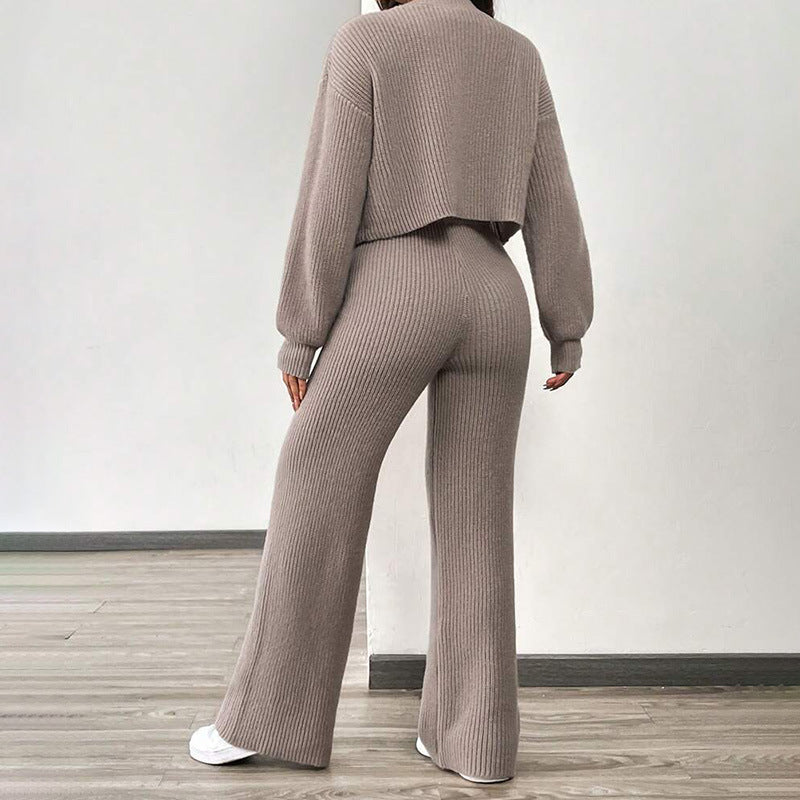 Damen Set aus weichem Strick mit lässiger Hose und Crop-Cardigan Drune