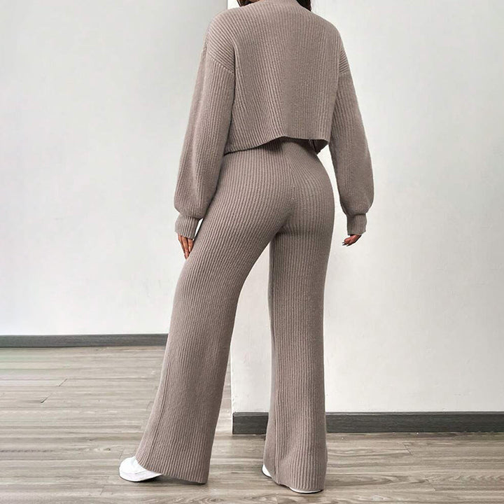 Damen Set aus weichem Strick mit lässiger Hose und Crop-Cardigan Drune