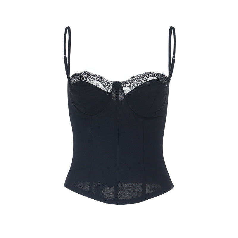 Damen Spitzen-Corsage mit verstellbaren Trägern und geschnürtem Detail Drune
