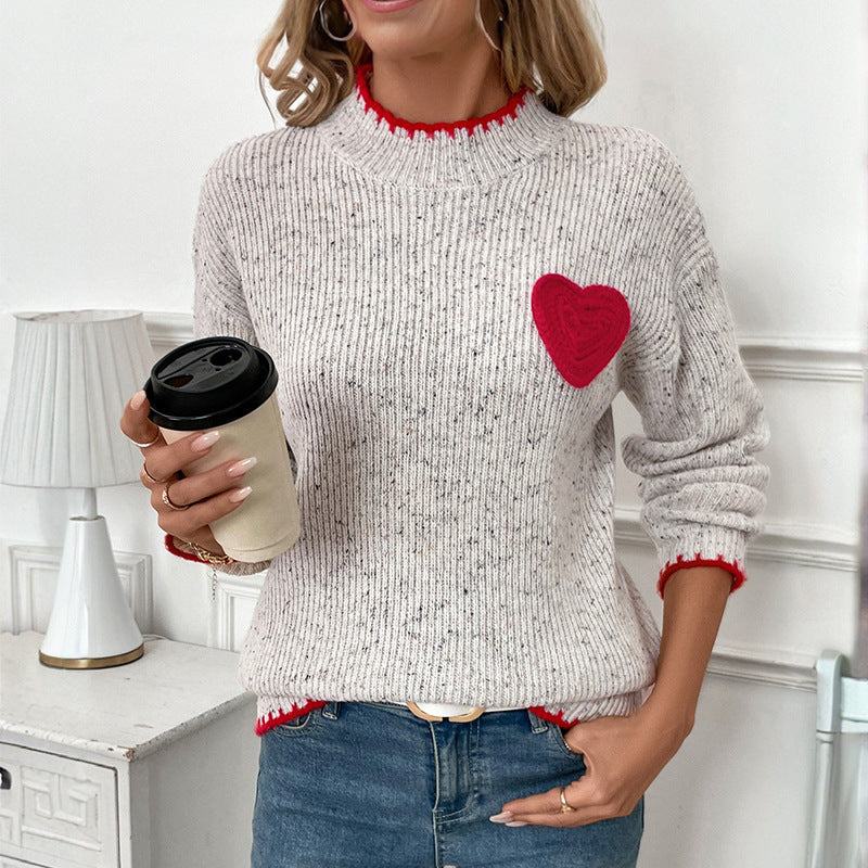 Damen Strickpullover mit Herzapplikation und dekorativem Saum Drune