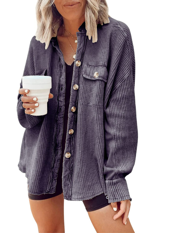 Damen oversized Waffelstruktur Hemdjacke Drune