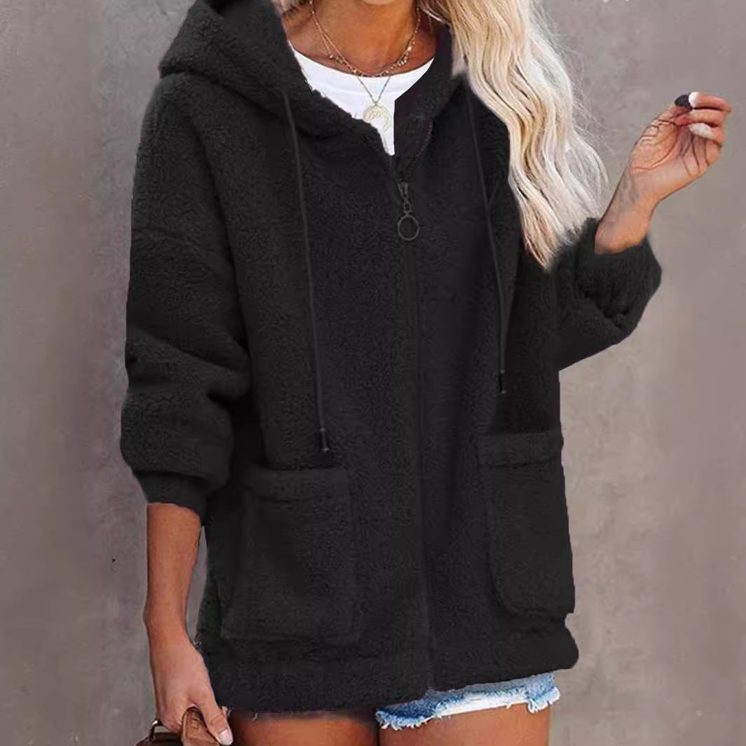 Damen Fleece-Hoodiejacke mit praktischen Taschen und hochwertiger Kapuze Drune