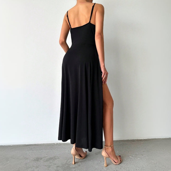 Damen Maxikleid mit verführerischem Schlitz und eleganten Spaghettiträgern Drune
