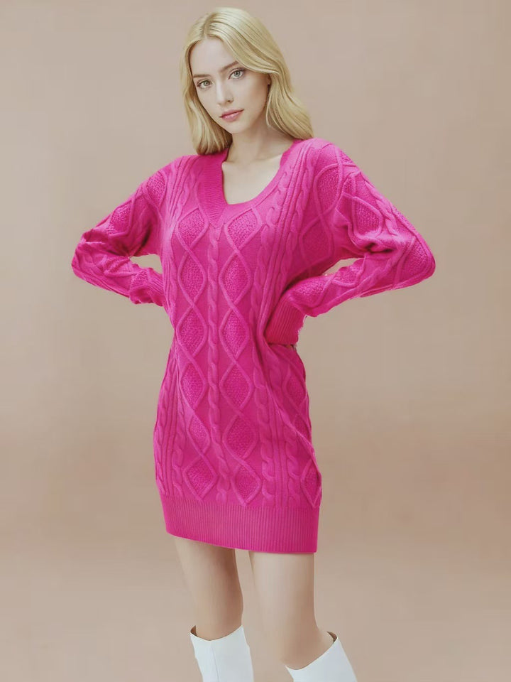 Damen Strickkleid mit tiefem V-Ausschnitt und strukturiertem Design Drune