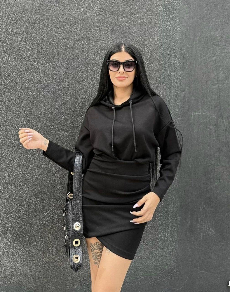 Damen modischer Kapuzenkleid Drune