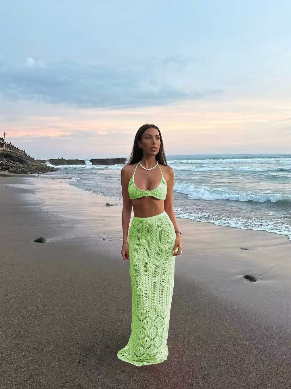 Damen Häkel-Strandkleid mit Kapuzenshirt Drune